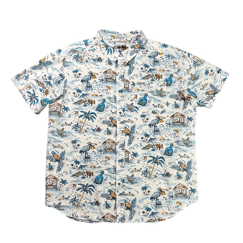 Columbia Men's Large Rapid Rivers Tropical Print Short Sleeve Button Down Shirt